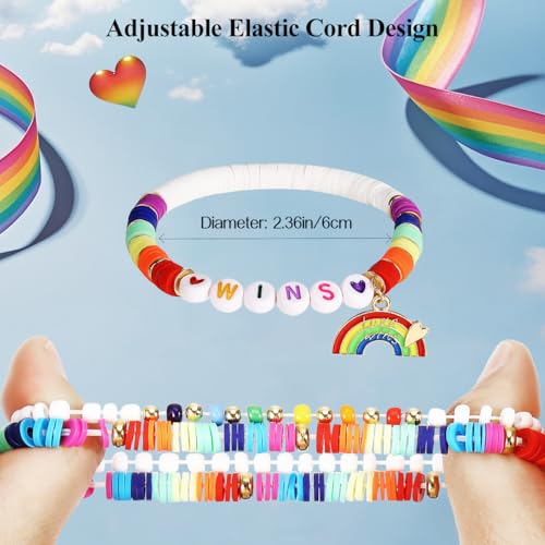 Emibele Colorful Stretch Bracelet Stack Boho Beaded Bracelet Set Heishi Surfer Bracelet Stackable Y2K Trendy Jewelry Friendship Multiple Set Women Fans - style: Pride