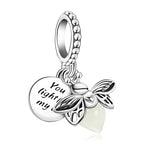 925 Silver Charms Pendants For Pandora Bracelet Golden charms Bead Safety Chain Clip set Heart Flower Animal Beads Family, Mom, Friend, Daughter, Birthday, Jewelry Gift - style: G-Glow in the Dark Firefly