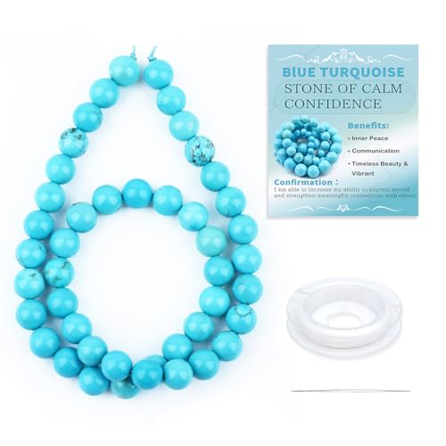 Natural Stone Beads Round Genuine Real Stone Beading Strand Loose Gemstones DIY Smooth Bead for Bracelet Necklace Earrings Jewelry Making (Blue Turquoise, 8mm 45 Pieces) - color: Blue Turquoise, size: 8mm 45pcs