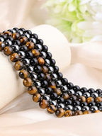 Jovivi 100pcs 8mm Round Stone Beads Mixed - Tiger Eye, Obsidian, Hematite - Polished - Genuine - For Jewelry Making & Crafting - color: Triple - Tiger Eye+Black Obsidian+Hematite