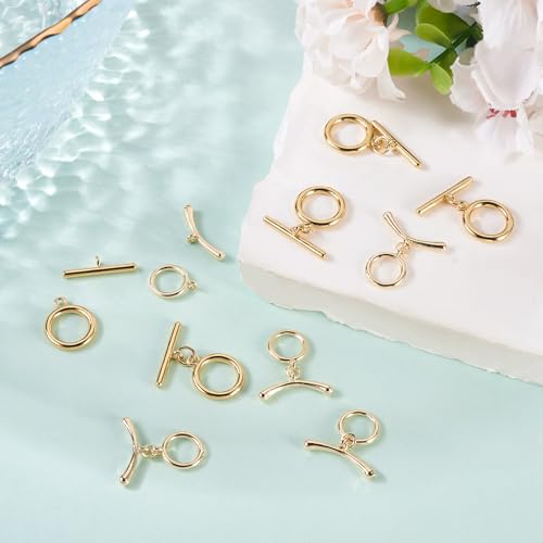14K Gold Toggle Clasps 2 Sets T-Bar Jewelry Clasp Bracelet Closure Clasp Fastener IQ End Connectors for DIY Necklace Bracelet Earring Jewelry Making - color: 14K Gold Plated-2 Styles