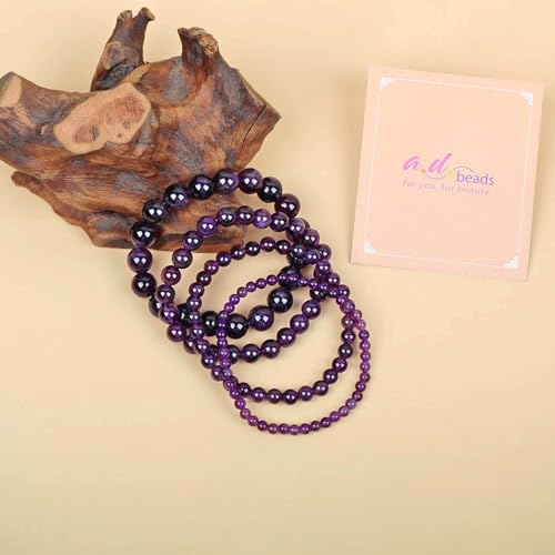 AD Beads Handmade Gemstone Stretch Elastic Bracelet Crystal Healing Reiki Nature's Beauty and Spiritual Essence Unisex - color: Amethyst (Love Guardian), size: 4mm