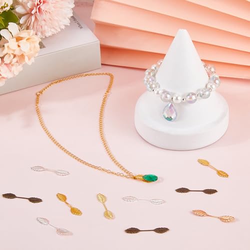 SUNNYCLUE 1 Box 100Pcs 5 Colors Glue On Leaf Bails Brass Pendant Bail Gold Silver Antique Bronze Metal Leaves Shaped Pinch Basic Cabochon Charm Tray for Jewelry Making Pendants DIY Craft Findings