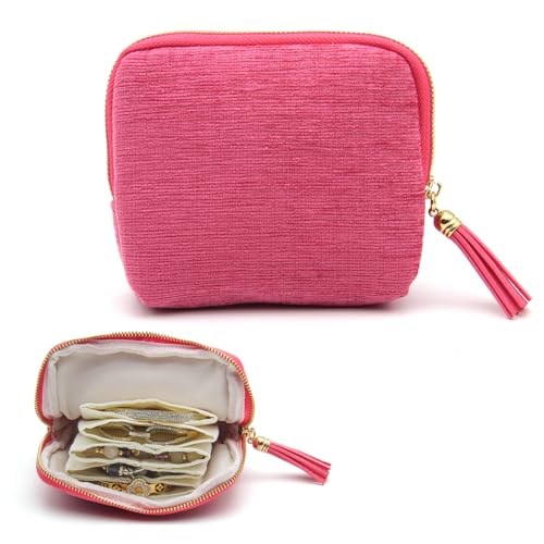 Small Travel Jewelry Case, Mini Jewelry Box, Purse Organizer Pouches for Travel and Everyday Jewelry Organizer Storage (Pink) - color: Pink