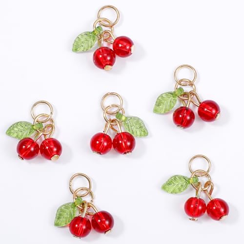 Tyqour 30 Pcs Red Cherry Charms Bulk 3D Mini Glass Fruit Charms for Jewelry Making Fruit Cherry Beads Pendants for Earrings Necklace Bracelet Anklet DIY Craft