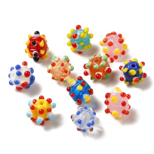 DanLingJewelry 50Pcs Handmade Bumpy Lampwork Glass Beads Colorful Round Bumpy Pumpkin Loose Beads for Bracelets Earrings Jewelry Making