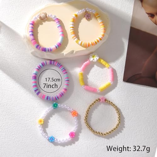 POYAMUSE Hawaiian Colorful Plumeria Flower Beads Strand Bracelet Set for Women Beach Vacation Summer Luau Party - color: Plumeria