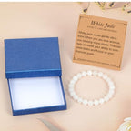 LPBeads Handmade Natural Gemstone Stretch Elastic Bracelet Healing Crystal Round Stone Beads Jewelry Gifts for Women Men - color: White Jade, size: 8mm