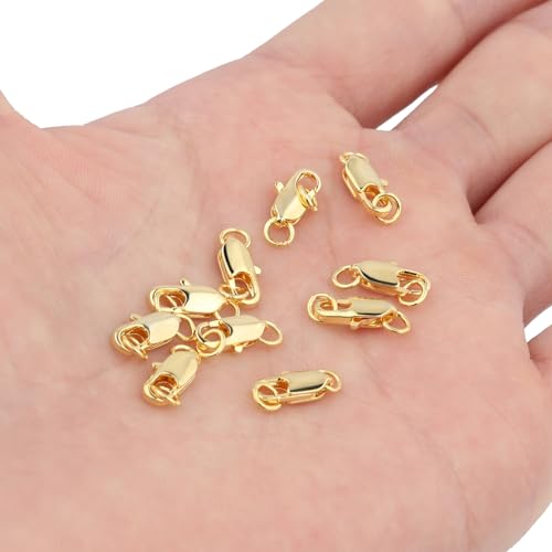 10Pcs 18k Gold Lobster Clasps for Jewelry Making - Lobster Claw Clasp Filled with Closed Jump, Jewelry Clasp, Bracelet Clasps and Closures, Lobster Claw Clasps with Jump Rings for DIY Necklace Bracele