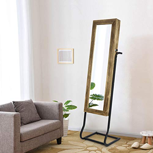 SRIWATANA Jewelry Armoire Cabinet, Solid Wood Standing Jewelry Organizer with Full Length Mirror (Carbonized Black) - color: Country Carbonized Black