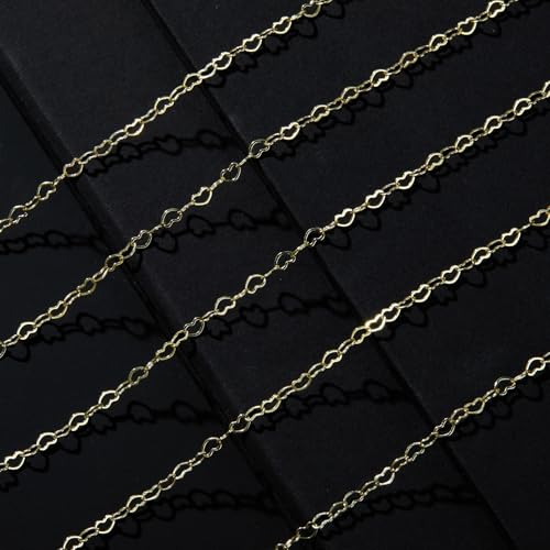 Crisjanggo 32.8 Feet 14K Gold Plated Brass Chains for Jewelry Making Chains Roll with Jump Rings and Lobster Clasps Gold Heart Shaped Jewelry DIY Craft Chains - color: Heart Gold