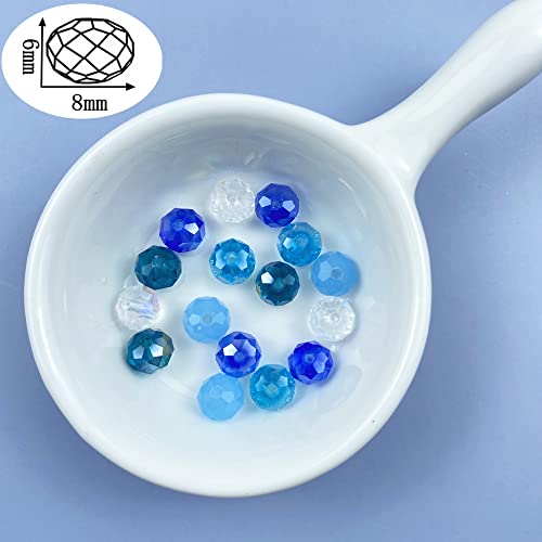 Jmassyang 8mm Briolette Rondelle Faceted AB Crystal Glass Beads for Jewelry Making Bracelets Necklaces Earrings (Blue Mixed, 250pcs) - color: Blue Mixed, size: 6x8mm