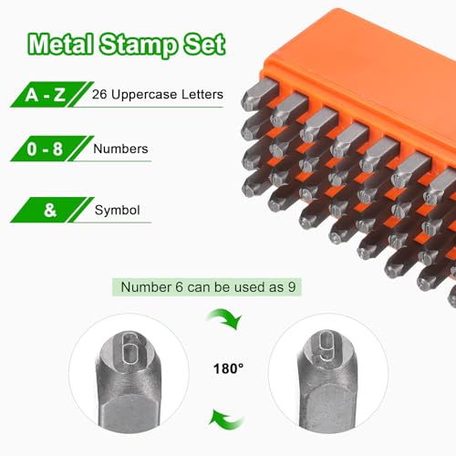 HARFINGTON 36pcs Metal Stamping Kit 5/32" (4mm) Steel Uppercase Letter and Number Punch Set (A-Z / 0-8 / "&" Symbol) Punch Press Tool with Case for Imprinting Metal Plastic Wood Leather - size: 5/32"