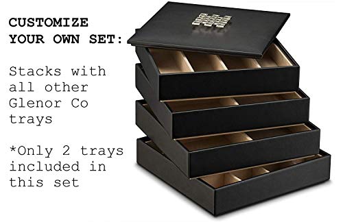 Glenor Co Jewelry Organizer Tray - Set of 2 - Stackable 8 Square Slot Jewelry Storage Trays - Display on Dresser or Drawer - Compatible with other trays - Black - size: Square - 4 Square Slot x 2