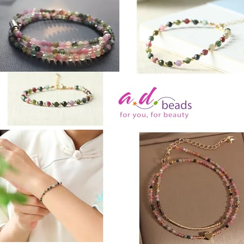 AD Beads Natural Gemstone Diamond-Cut Micro-Faceted Round Tiny 4mm Small Round for DIY Necklace Jewelry Making Beads (Multi Color Tourmaline) - color: Multi Color Tourmaline