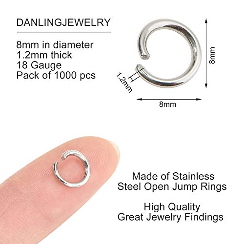 DanLingJewelry 1000 pcs 304 Stainless Steel 18 Gauge Open Jump Rings 8mm for Jewelry Making Connectors Jewelry Finding - color: 1000 pcs - ф8mm δ 1.2mm