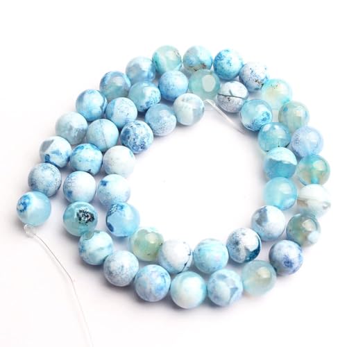 6mm Blue Fire Dragon Pattern Natural Stone Beads Round Loose Beads for Jewelry Making Yochus DIY Beads Bracelet Necklace - color: Blue Fire Dragon Pattern, size: 6mm