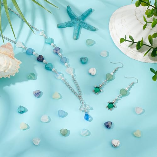 PH PandaHall 50PCS 10mm Heart Gemstone Beads, 10 Styles Natural Synthetic Stone Beads Rose Quartz Beads Crystal Spacer Beads for Christmas Bracelet Necklace Jewelry Making Crafts