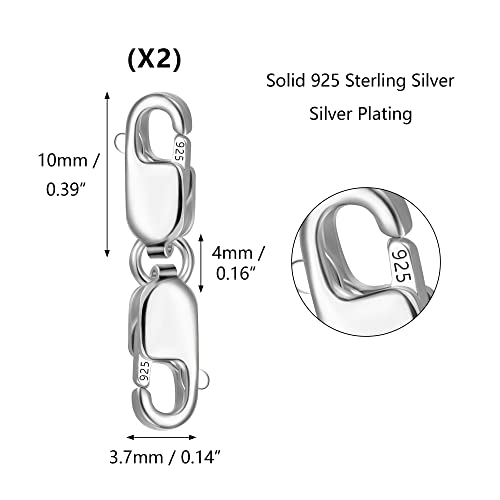 925 Sterling Silver Double Lobster Clasp Bracelet Extender Necklace Clasps and Closures Sterling Silver Bracelet Extension Clasps for Jewelry Making（2pcs） - color: C-White Gold