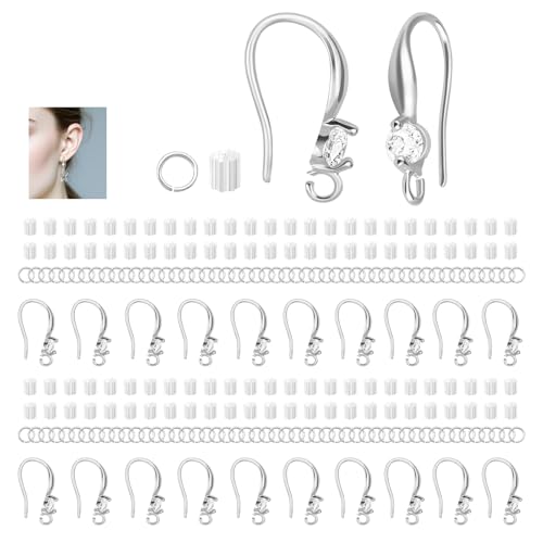 220PCS Earring Findings for Jewelry Making, Silver Earring Hooks with Cubic Zirconia Hypoallergenic Fish Hooks for DIY Earrings - color: Silver-Big Cubic Zirconia Earring Hooks