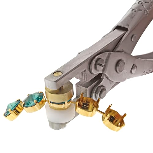 The Beadsmith Smart Setter Parallel Pliers – 5” Cup Chain Tool for Gemstone Setting, Polished Steel, 5 Brass Setting Heads Sizes (14mm, 12mm, 11mm, 8.5mm, 6mm) & 12mm Plastic Head