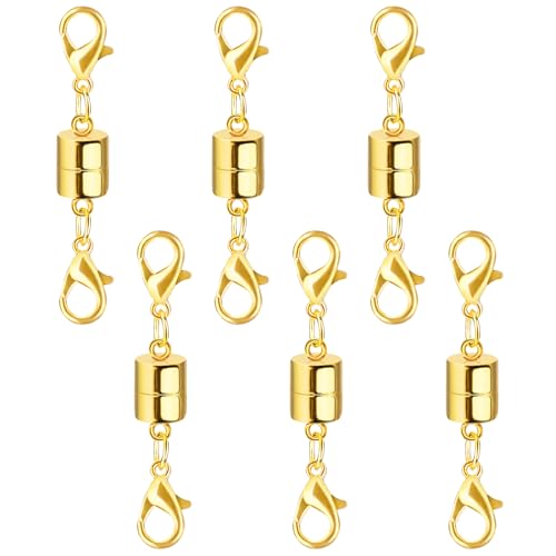 Magnetic Necklace Jewelry Clasps and Closures with Double Lobster Clasp, 14K Gold Magnetic Jewelry Clasps for Necklaces, Bracelet Necklace Extenders for Women (6PCS) - color: 6Pcs Gold