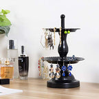 MyGift Earring Storage Rack Organizer, Metal Jewelry Tree, Necklace and Bracelet Hanger with Wooden Ring Tray Trinket Holder - Holds 68 Pairs of Earrings (Black-2-Tier) - color: Black-2-Tier