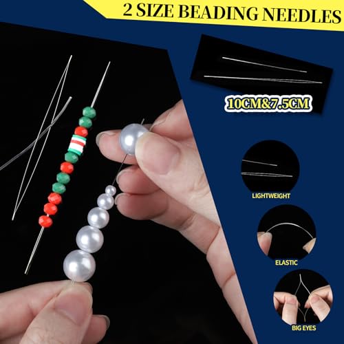 FANDAMEI Elastic String for Bracelets Making Kit, 1mm&0.8mm Clear Bracelet String, Stretchy String with 24g Jewelry Glue for Elastic String & 2 Beading Needles for DIY Necklaces, Bracelets & Jewelry