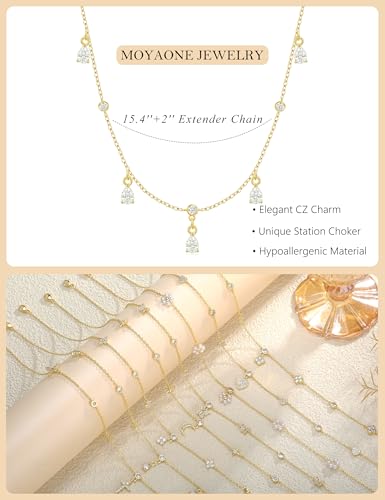 Dainty Gold Necklace for Women Trendy 14K Gold Plated Pearl Cross Clover Butterfly CZ Charm Pendant Chain Station Necklaces Waterproof Non Tarnish Layered Choker Cute Jewelry Gifts - color: G-teardrop