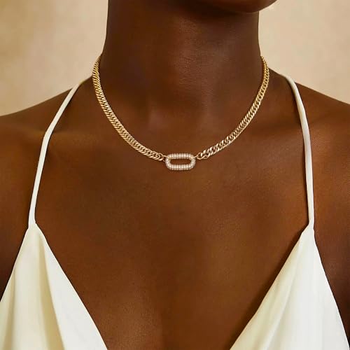 Gold Necklace for Women - Chunky 14K Gold Plated Chain Necklace Cuban Link Paperclip Chain Herringbone Statement Choker Necklace for Women Simple Trendy Jewelry Gifts - style: 6mm-cuban chain-gd