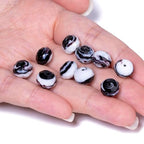 7.5×10mm 50pcs Black White Faceted Lampwork Glass Beads for Jewelry Making, Flat Round Handmade Murano Beads for Bracelets, Crafts, Friendship Bracelet Kit, Rosary Making - color: Black White