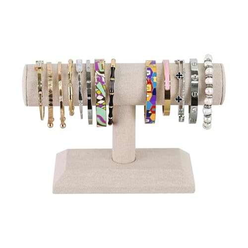 MOOCA Linen Covered Wood Jewelry Display, Jewelry Stand, Bracelet Holder Display, Watch Stand, Bracelet Stand, Tan Linen - color: Tan Linen