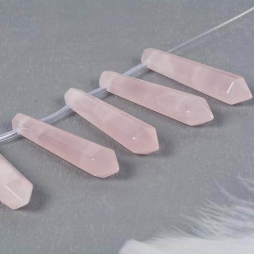50mm Natural Rose Quartz Hexagonal Wand Jewelry Making Crystal Pointed Chakra Reiki Healing Beads 2mm Hole Drilled(Pack of 5) - color: Rose Quartz