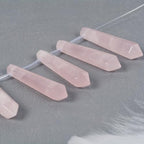 50mm Natural Rose Quartz Hexagonal Wand Jewelry Making Crystal Pointed Chakra Reiki Healing Beads 2mm Hole Drilled(Pack of 5) - color: Rose Quartz