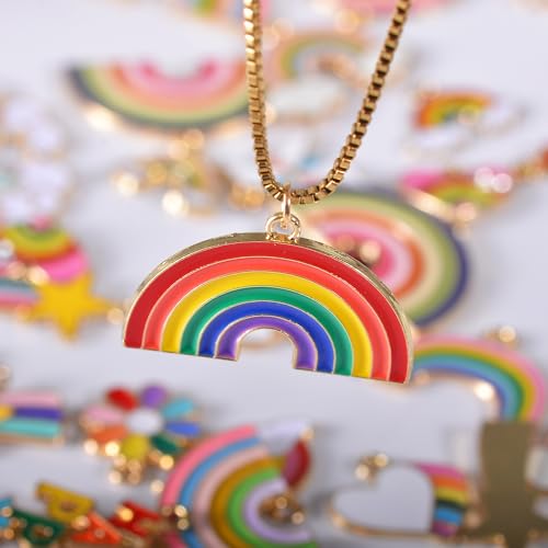 Bulk Gold Enamel Charms for Jewelry Making, Colorful Metal Charms Pendant for Bracelet Necklace and Crafting - color: Rainbow