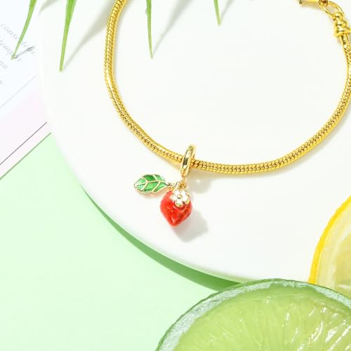 Charms for Jewelry Making Real 18K Gold Plated Dangle Charms Large Hole European Brass Pendant for Bracelet Necklace Women Gift - style: Strawberry