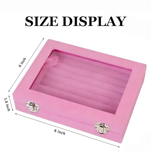 Jewelry Box Rings Organizer Tray 7 Slots Velvet Earring Storage Box With Transparent Lid Jewelry Display Case for Women (Light Pink) - color: Light Pink