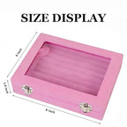 Jewelry Box Rings Organizer Tray 7 Slots Velvet Earring Storage Box With Transparent Lid Jewelry Display Case for Women (Light Pink) - color: Light Pink