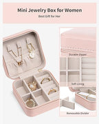VLANDO Travel Jewelry Case - Teacher Appreciation Gifts for Women - Small Jewelry Travel Organizer Box Travel Essentials Gift for Teen Girl Women - Pink - color: A.Pink