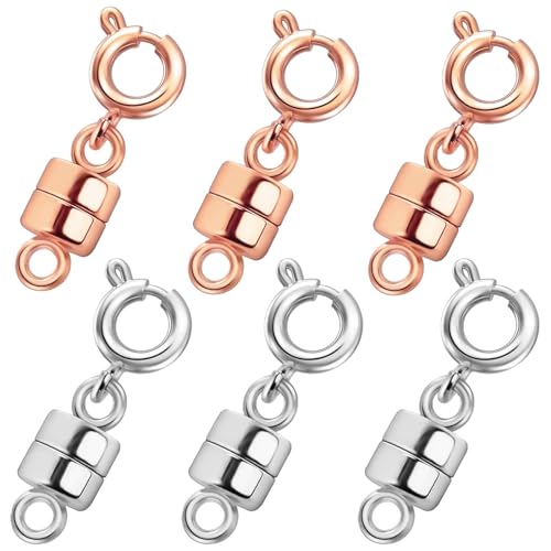 Magnetic Clasps for Necklaces Strong Magnetic Necklace Clasps and Closures, 14K Gold and Silver Bracelet Converter for Women - color: 6Pcs | Silver & Rose Gold