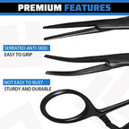 BBTO Hemostat Curved and Straight Hemostat Forceps Piercing Pliers Forceps, Stainless Steel Straight and Curved Pliers, Fishing Tweezer(Black,2 Pcs) - color: Black