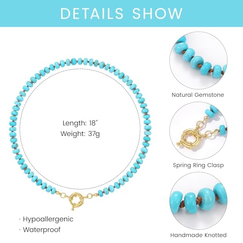 KissYan Beaded Gemstone Necklace for Women, Natural Stone Beach bead Necklace, 18" Boho Summer Handmade Jewelry Gifts - color: Turquoise