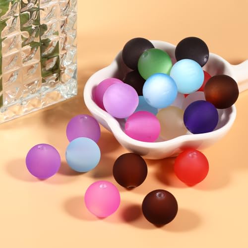 25pcs Resin Transparent Frosted Beads 16mm Cat Eye Circular Rubber Bead Spacer Bead DIY Making Friendship Bracelet Phone Chain Keychain Pen Beads Accessories (Dark Mixed Color) - color: Dark Mixed color