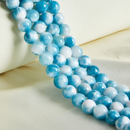 45pcs 8mm Natural Blue White Jade Beads Gemstone Beads Round Loose Beads for Jewelry Making - color: Blue White Jade, size: 8mm