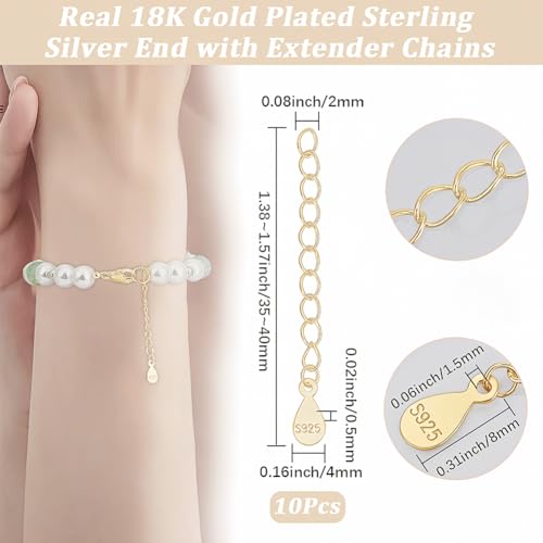 Beebeecraft 1 Box 10Pcs Necklace Chain Extender 18K Gold Plated Sterling Silver Bracelet Extension End Chains Curb Links with Teardrop Tabs S925 Stamp for Jewellery Making Findings DIY Crafts Supplies - color: Gold