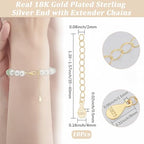 Beebeecraft 1 Box 10Pcs Necklace Chain Extender 18K Gold Plated Sterling Silver Bracelet Extension End Chains Curb Links with Teardrop Tabs S925 Stamp for Jewellery Making Findings DIY Crafts Supplies - color: Gold