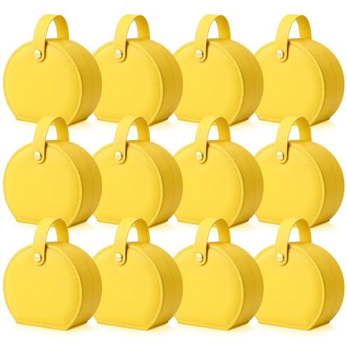 Weysat 12 Pack Travel Jewelry Case Bridesmaid Gifts Box Bulk Small Leather Earring Organizer for Women Proposal Return Gift (Yellow) - color: Yellow