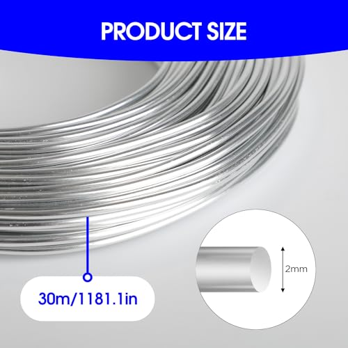 12 Gauge Aluminum Wire 100FT, Anodized Aluminum Wire for Sculpting, Beading Making Bendable Metal Wire for Jewelry Making Crafts Wreath Making Beading Floral(Silver) - color: Sliver