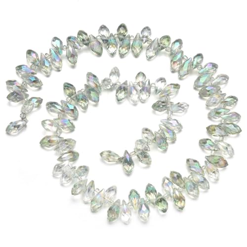 200pcs Czech 12mm Faceted Teardrop Briolette Crystal Glass Loose Beads Pendant Drop Spacer Light Green Shimmer for DIY Jewelry Making CCT2-40 - color: Light Green Shimmer, size: 12x6mm - 200pcs