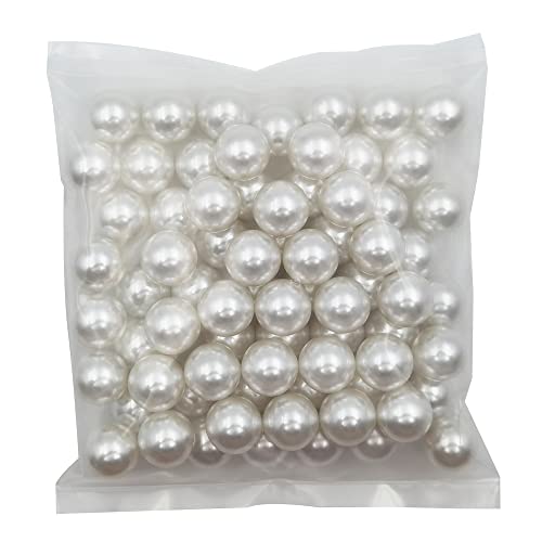 INSPIRELLE 20mm (0.79 Inch) White Lustrous ABS Undrilled Art Faux Pearls for Big Containers, 70pcs Big Size No Hole Makeup Beads Imitation Round Pearl Beads for Table Scatter Home Wedding Decoration - color: White, size: 20mm